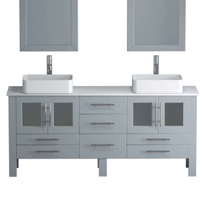 71 Inch Grey Wood and Porcelain Vessel Sink Double Vanity Set - 8119XLG