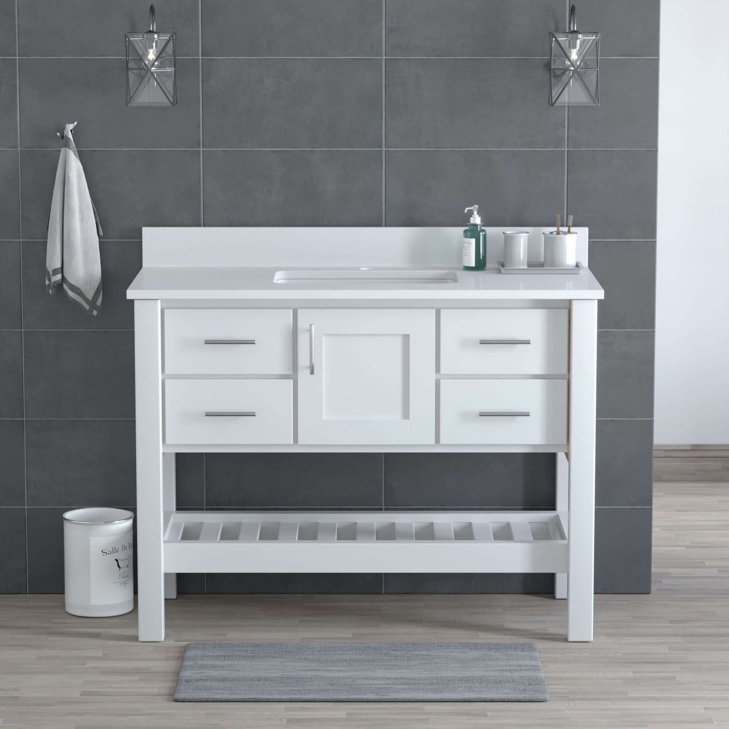 USA Patriot 48 Inch White Bathroom Vanity - White Counter - P48W-WHITE