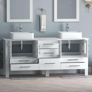 71 Inch White Wood and Porcelain Vessel Sink Double Vanity Set - 8119XLW