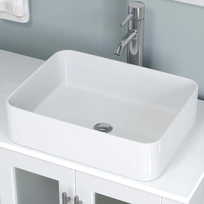 71 Inch White Wood and Porcelain Vessel Sink Double Vanity Set - 8119XLW