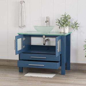 36 Inch Modern Wood and Glass Vanity with Brushed Nickel Plumbing - 8111BS-BN