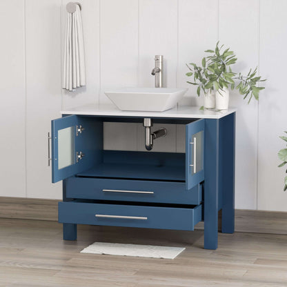 36 Inch Modern Wood and Porcelain Vanity with Brushed Nickel Plumbing - 8111S-BN